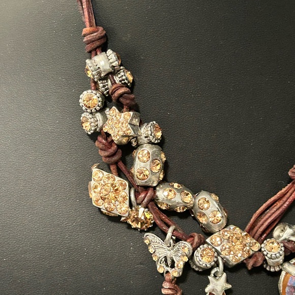 Otazu Classic Leather and Crystal Statement Necklace #G036 butterfly star - Picture 3 of 11